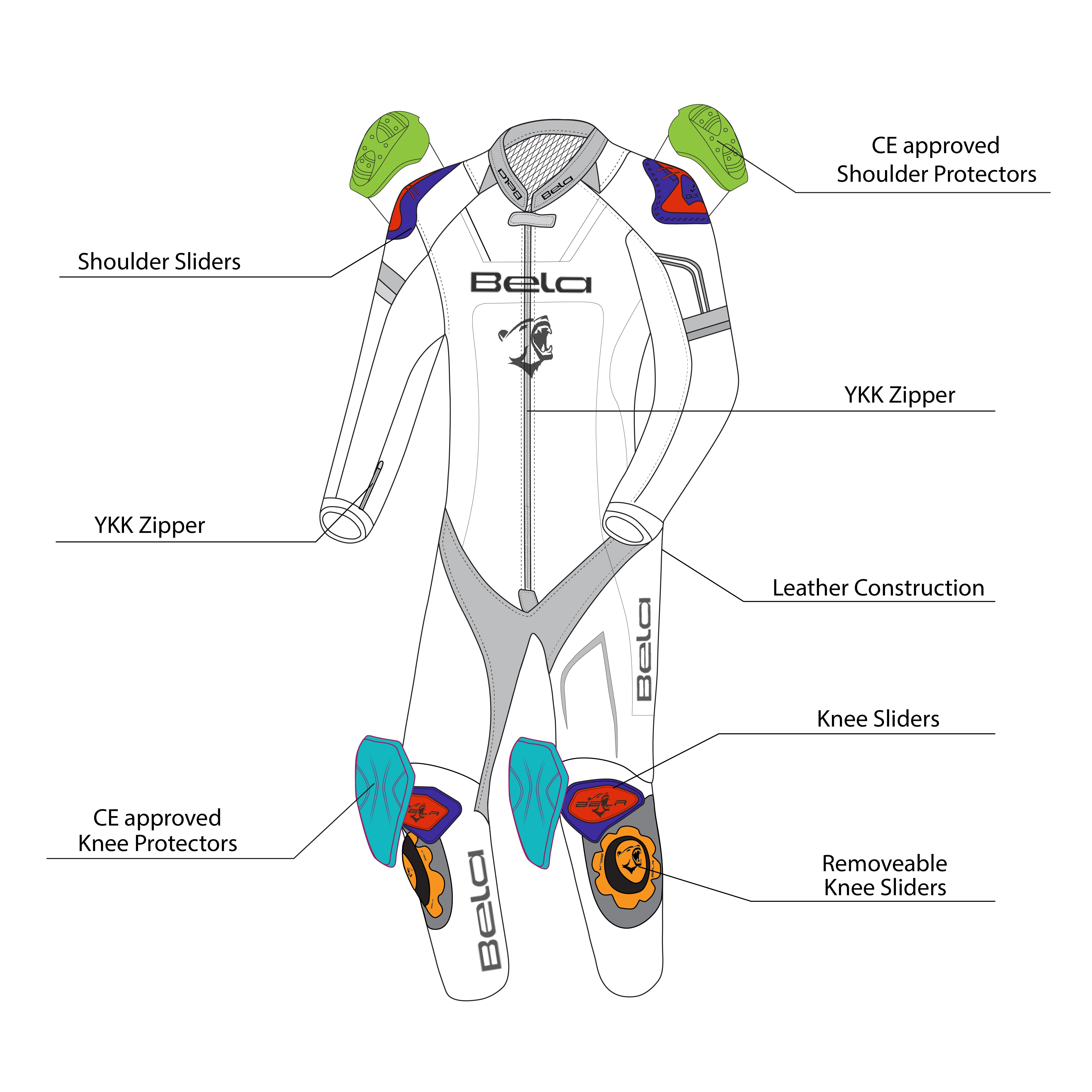 BELA X RACE 1 PC Leather Motorcycle Suits Black White Red – 11 – Maximomoto PT