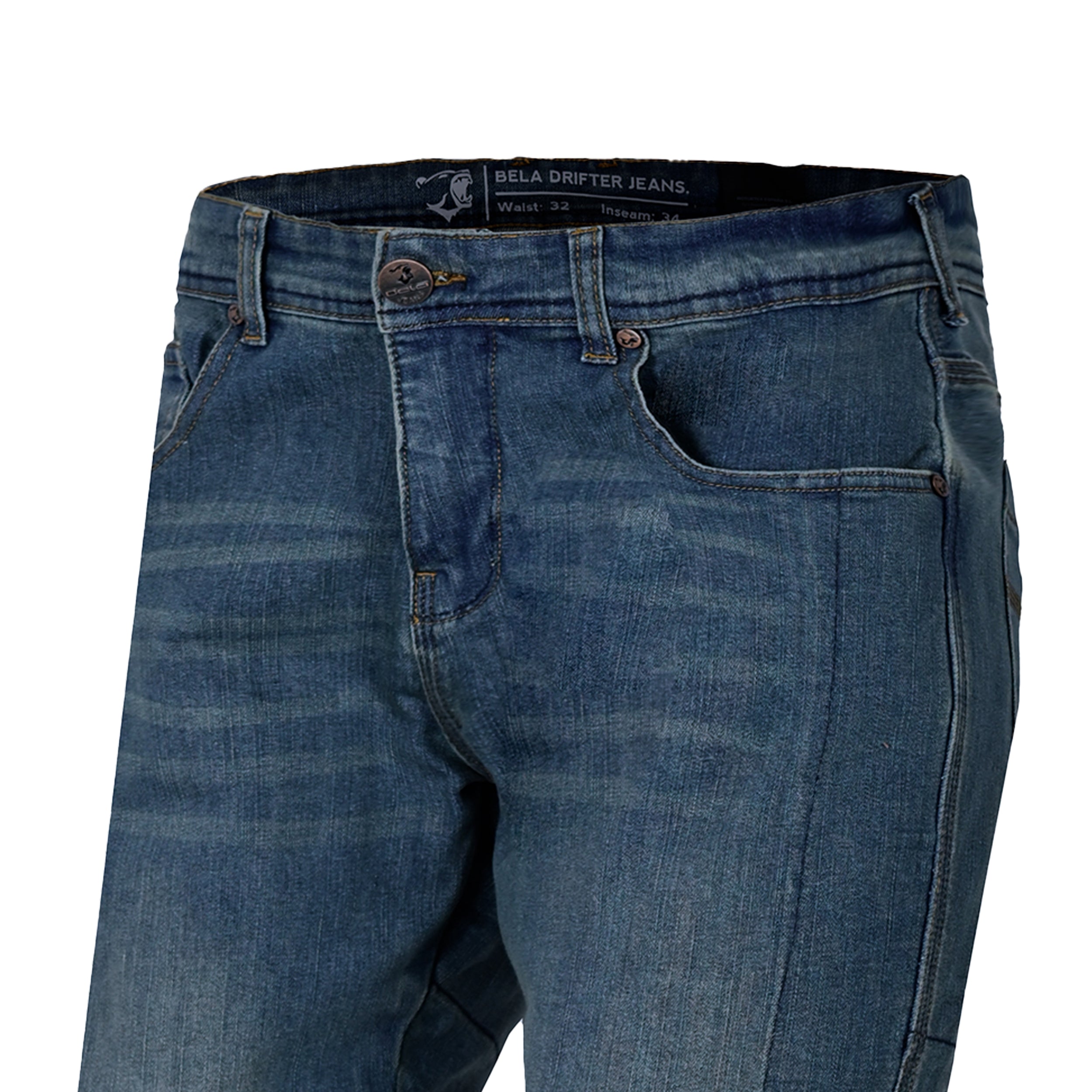 BELA DRIFTER Moto Jeans Calcas Tint Azul Cinza 34L