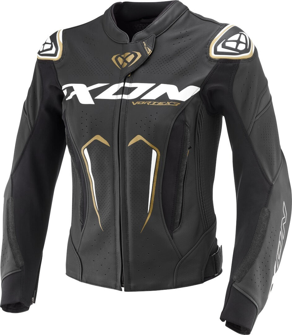 IXON VORTEX 3 Women Carreras Leather Jacket Black White Gold – 1 – Maximomoto PT