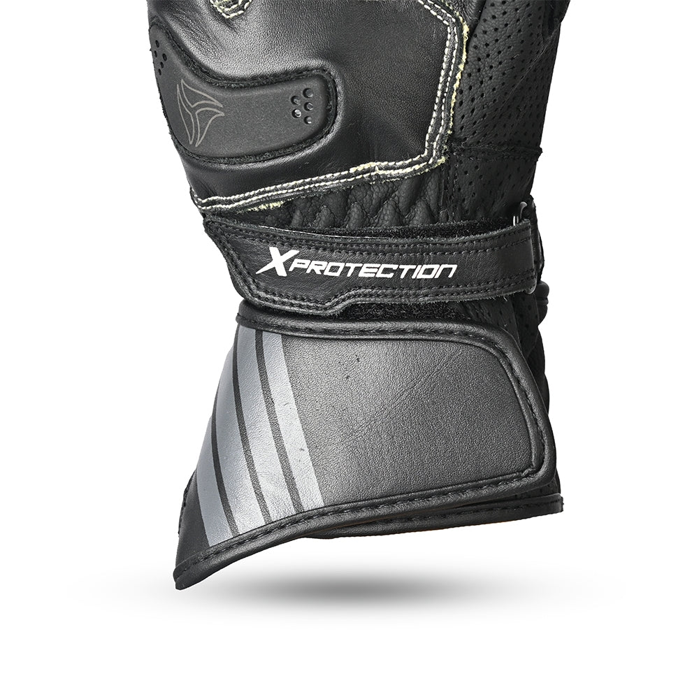 R-TECH GP Moto Couro Luvas Preto