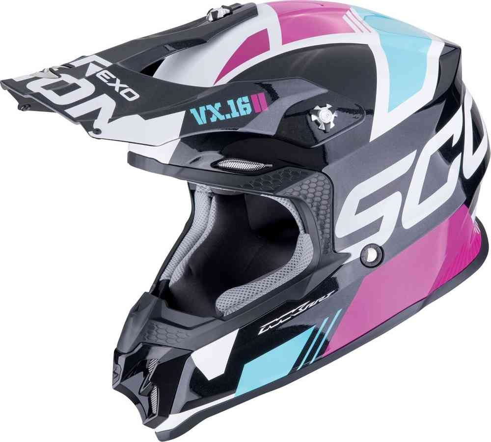 SCORPION VX 16 EVO AIR ANALOG Enduro Motorcycle Helmet Black Blue Pink – 1 – Maximomoto PT