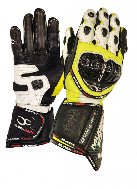 MUGENRACE BORNEW Motociclista Couro Luvas Brancas Néon