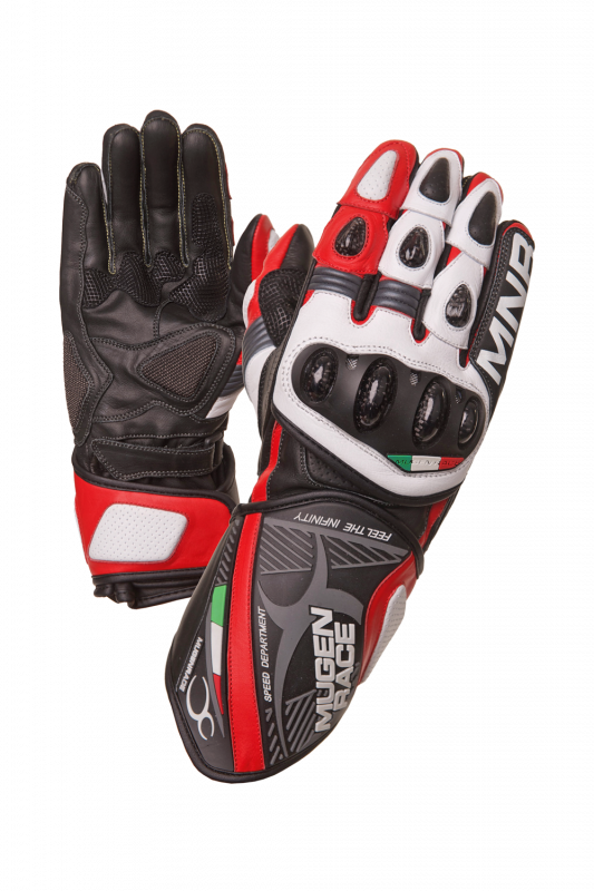 MUGENRACE NEPTUN Motociclista Luvas Preto Branco Vermelho
