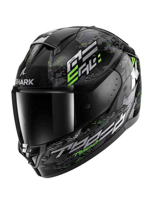 SHARK RIDILL 2 CAPACETE INTEGRAL MOTOPRETO PRATA VERDE