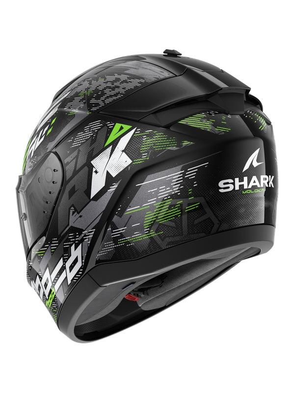SHARK RIDILL 2 CAPACETE INTEGRAL MOTOPRETO PRATA VERDE