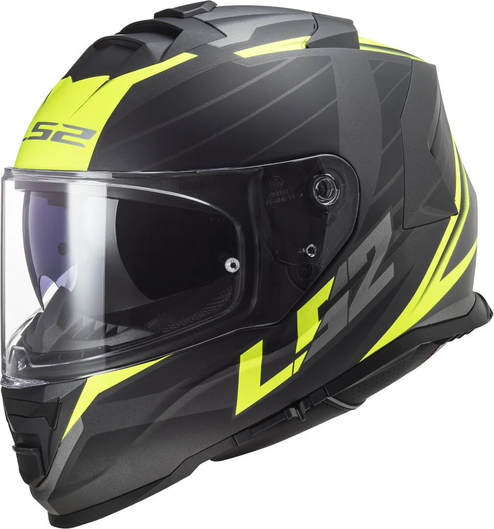 LS2 FF800 STORM II NERVE H-V Moto Capacete Preto Preto Amarelo