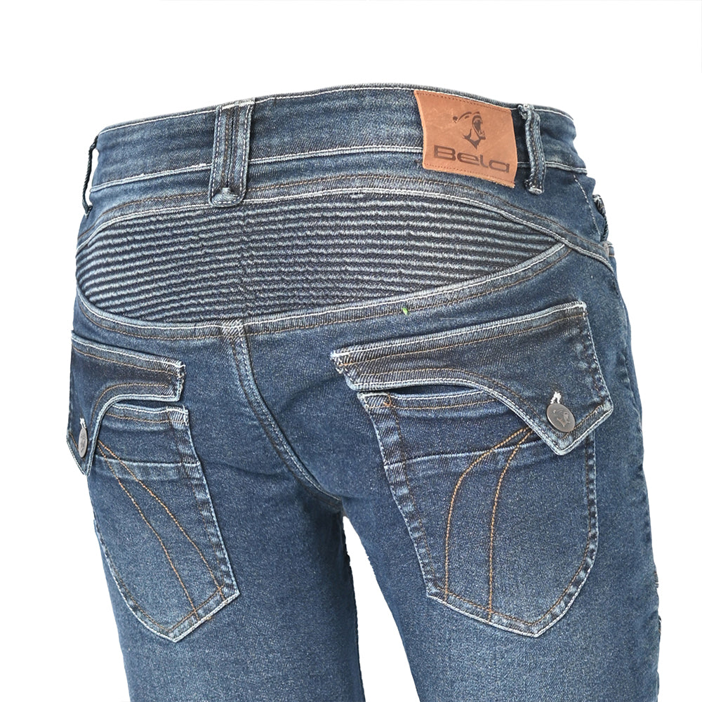 Bela Rosekin Motocicleta mulher Denim Calças ganga Azul