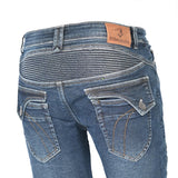Bela Rosekin Motocicleta mulher Denim Calças ganga Azul