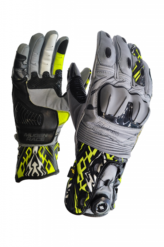 MUGENRACE KANGAROO MOTOCICLETA ESPORTES LUVAS CINZA AMARELO FLUO