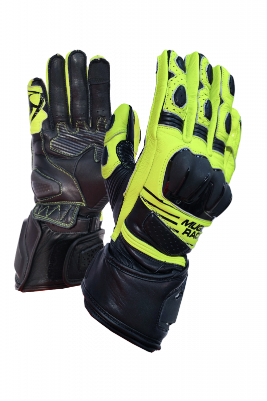 MUGENRACE LINEA Motocicleta Couro Luvas Preto Amarelo Fluo