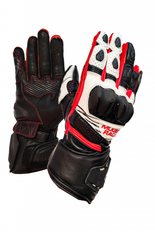 MUGENRACE LINEA Motocicleta Couro Luvas Pretas Brancas Vermelhas