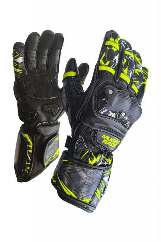 MUGENRACE MOONE Motocicleta Couro Luvas Amarelo Fluorescente