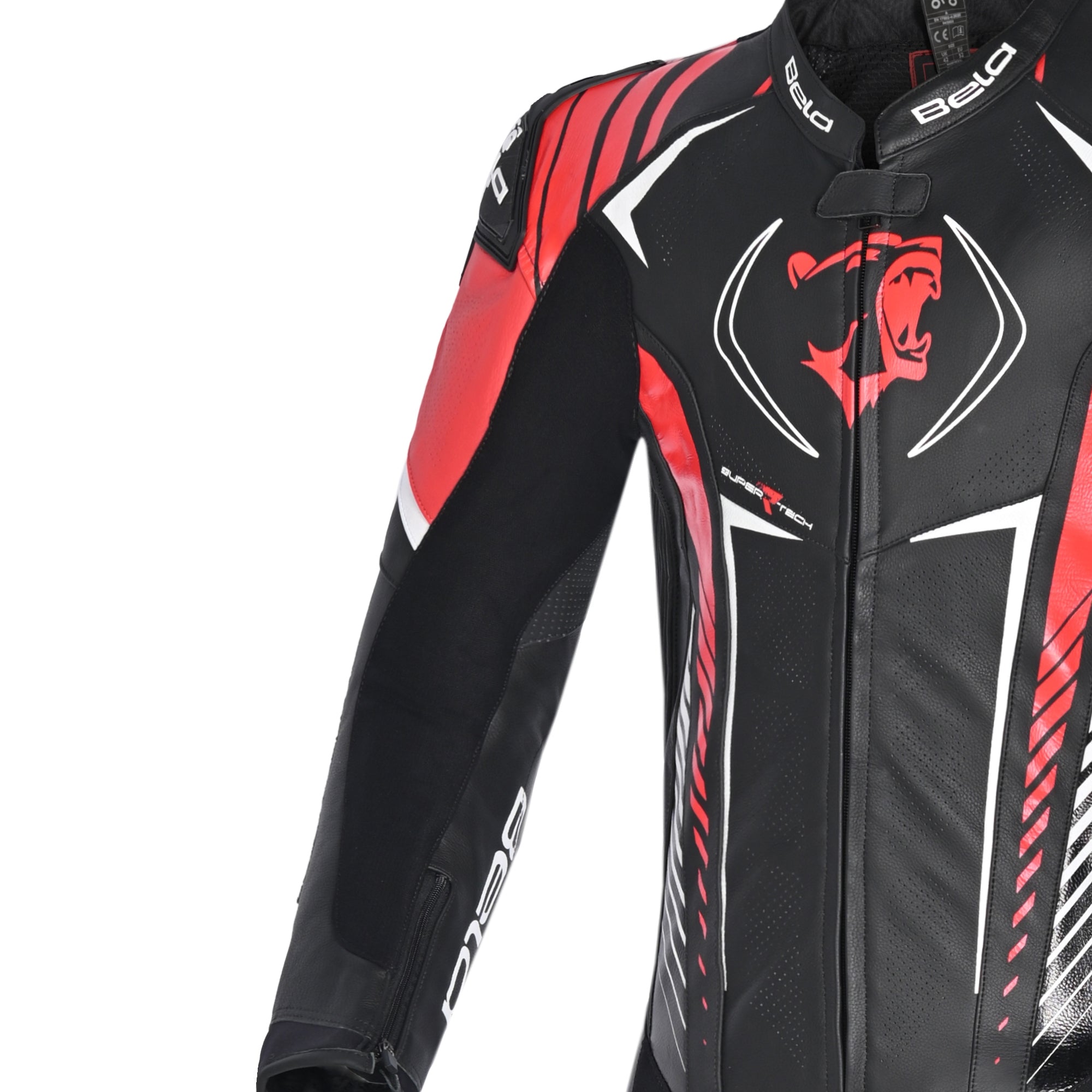 BELA MONO 1 PC Aragone Couro Moto Fato Preto Vermelho