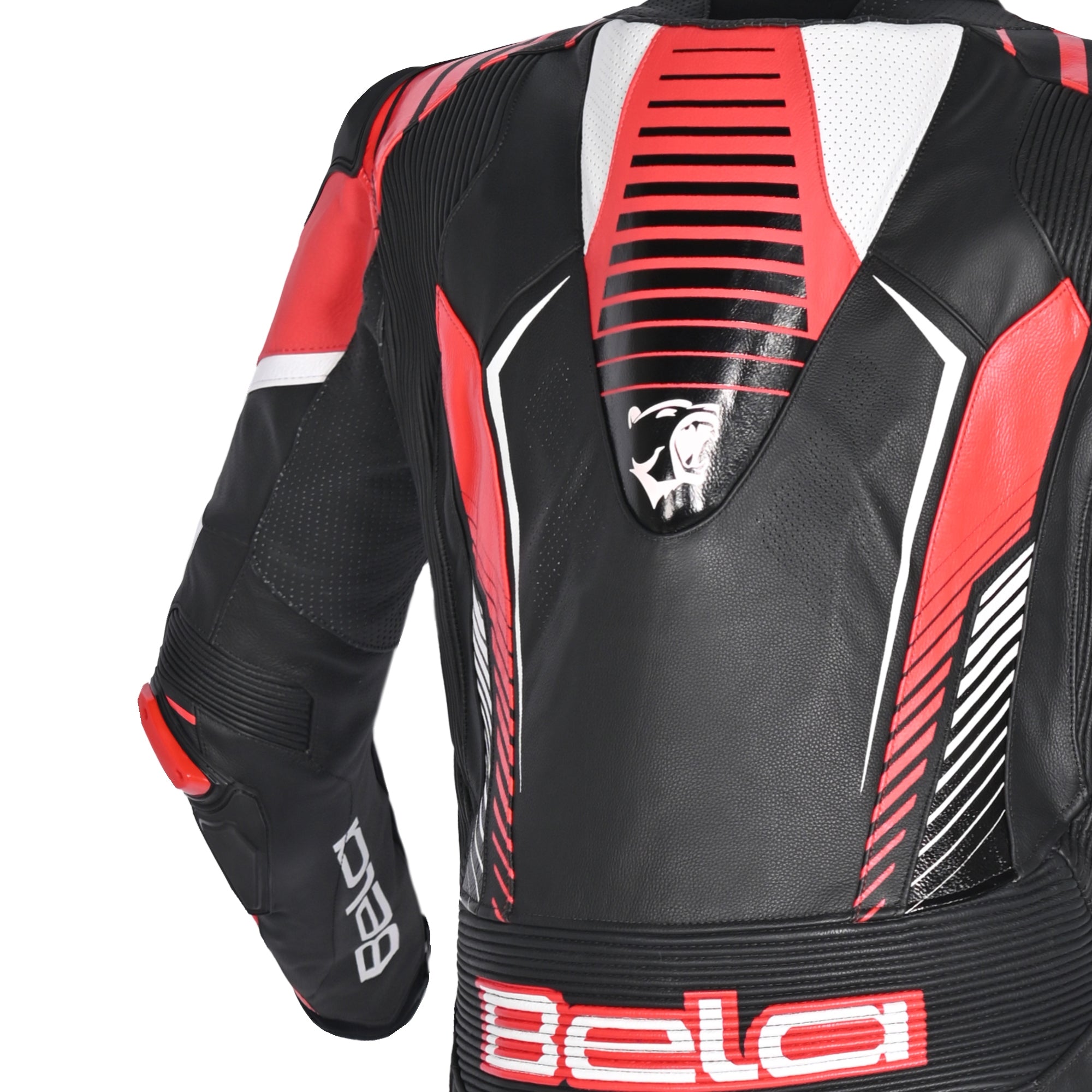 BELA MONO 1 PC Aragone Couro Moto Fato Preto Vermelho