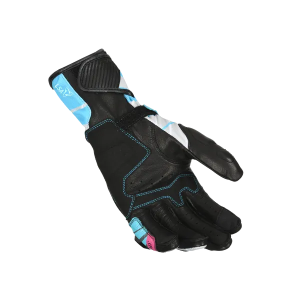 MACNA KROWN SENHORA MOTOCICLETA COURO LUVAS PRETAS CINZA CLARO AZUL – 2 – Maximomoto PT