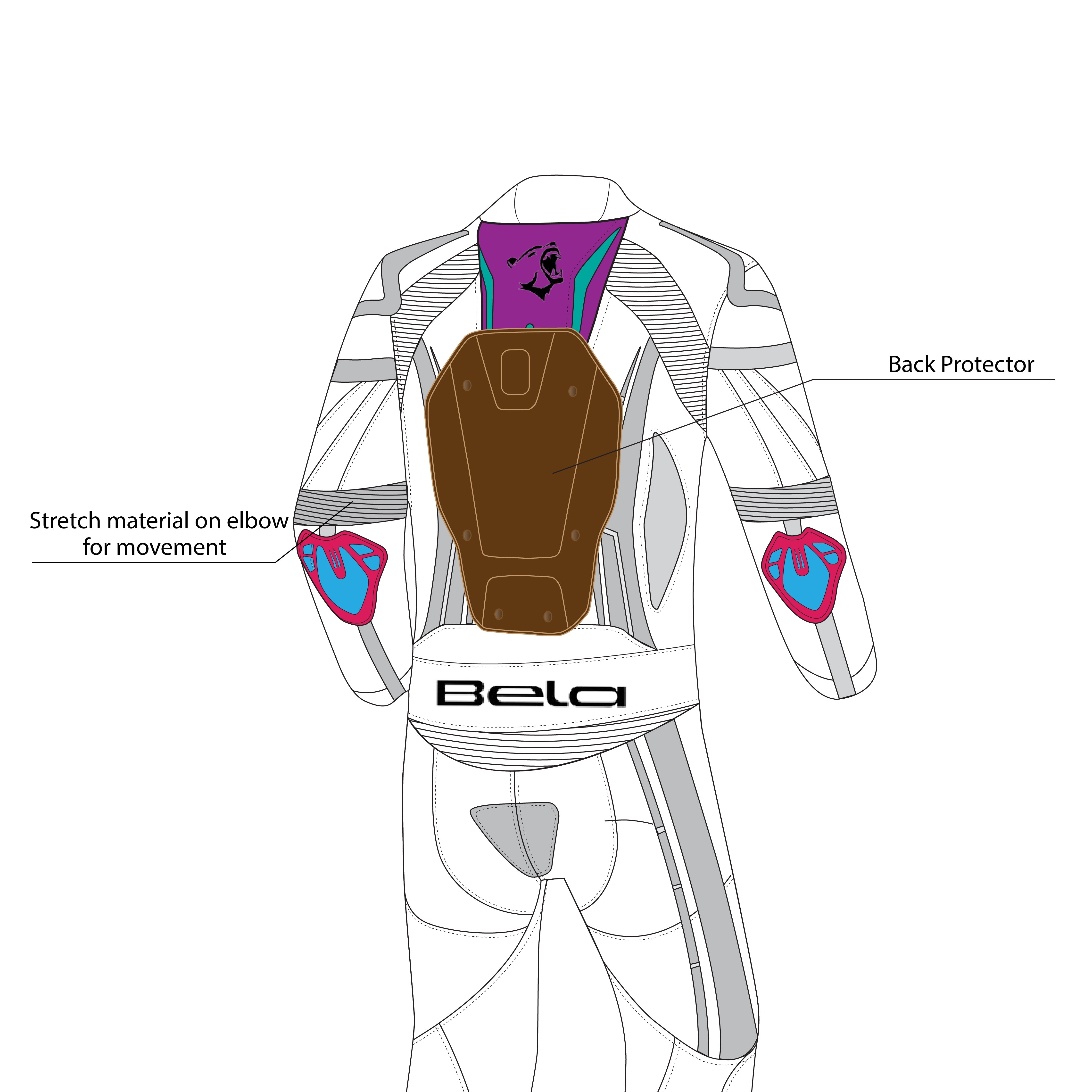 BELA ROCKET MIX KANGAROO 2 PC Moto Couro Fato Preto Antracite