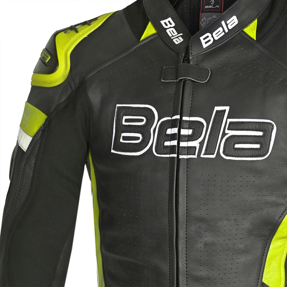 BELA Rocket Homem Moto Piel Casacos Preto Fluor Amarelo