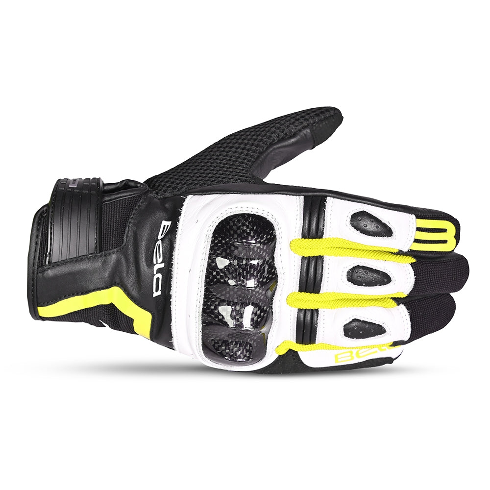 BELA AIR FLOW Motorcycle Leather Gloves Black White Fluorescent Yellow – 2 – Maximomoto PT