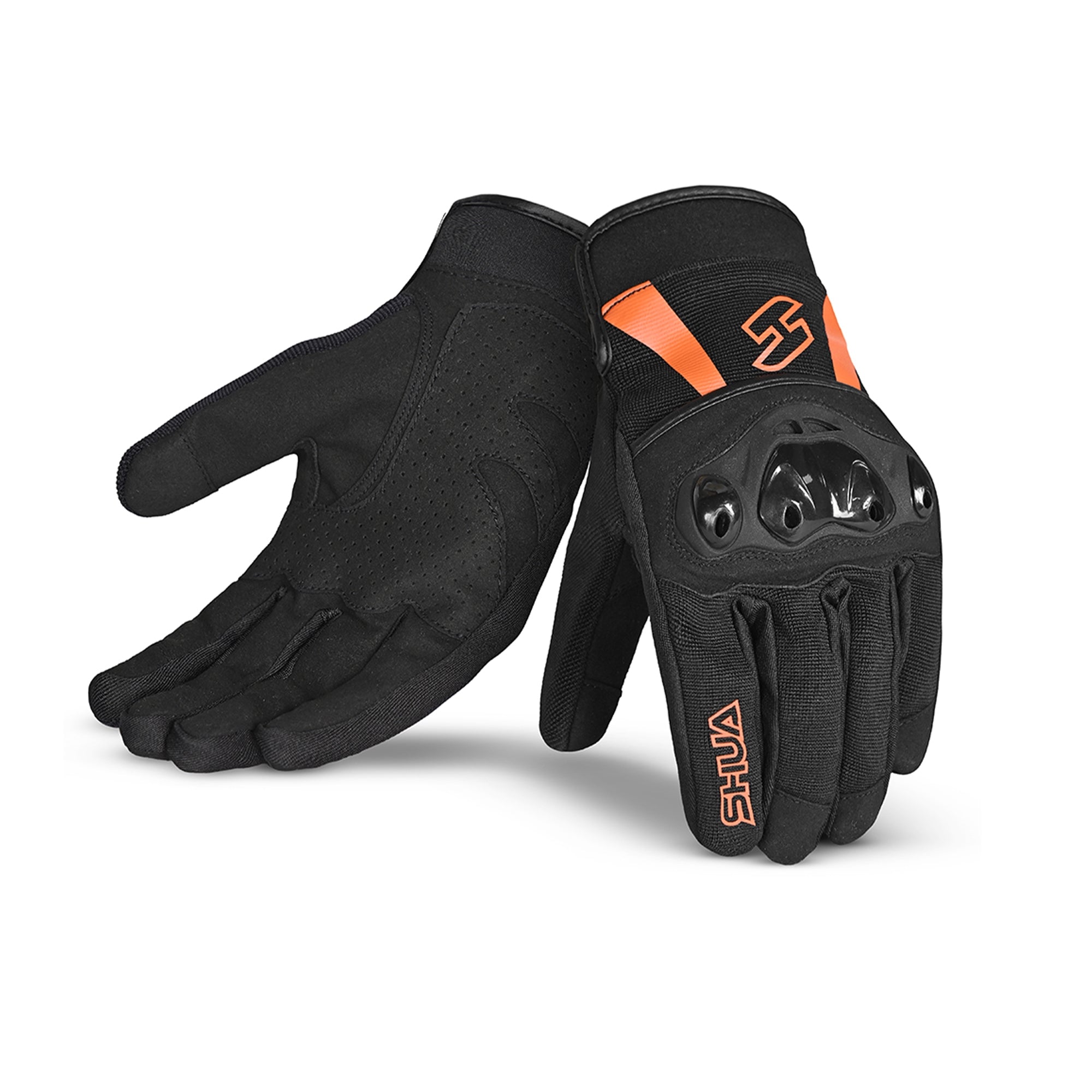 SHUA SHOT Moto Textil Curto Luvas Preto Laranja