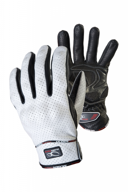 MUGENRACE AEROFLUX Motocicleta Couro Curtas Luvas Brancas