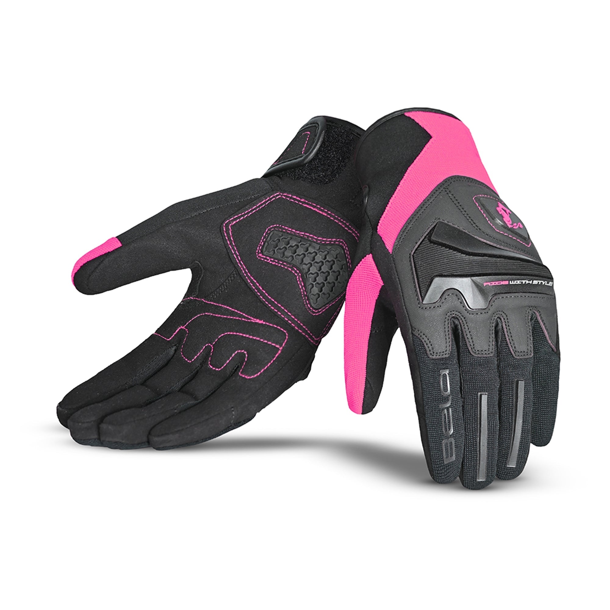 BELA STAR Ladies Motorcycle Textile Gloves Black Pink – 1 – Maximomoto PT