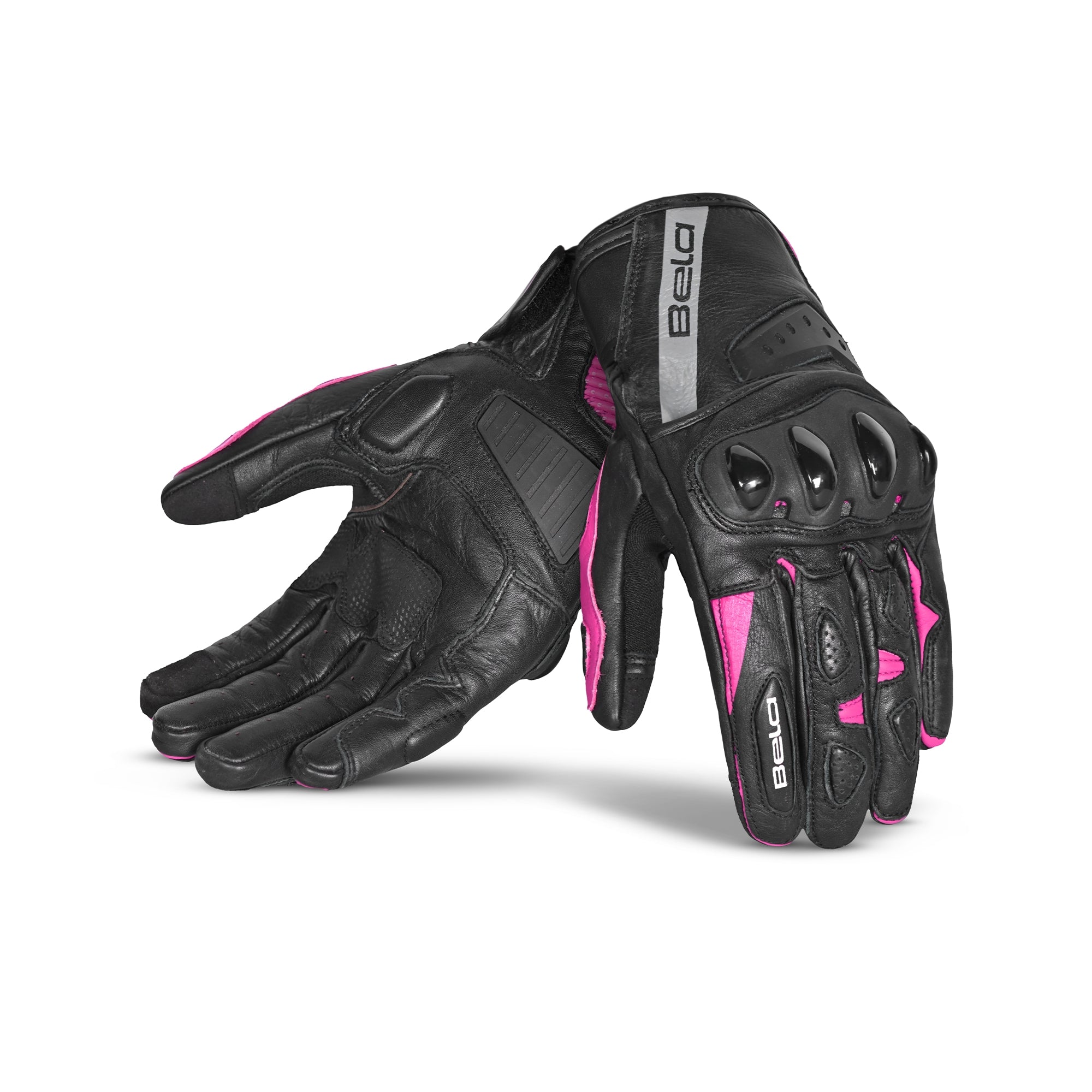 BELA BLAST Motorcycle Leather Gloves for Women, Black and Pink – 1 – Maximomoto PT