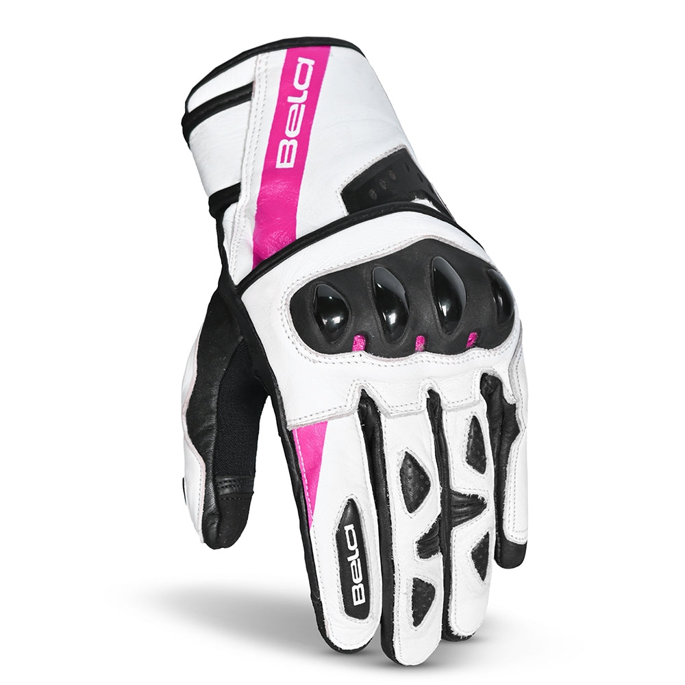 BELA BLAST Women's Motorcycle Leather Gloves Black White Pink – 2 – Maximomoto PT