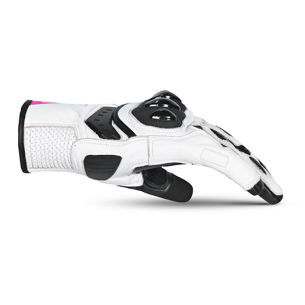 BELA BLAST Women's Motorcycle Leather Gloves Black White Pink – 5 – Maximomoto PT