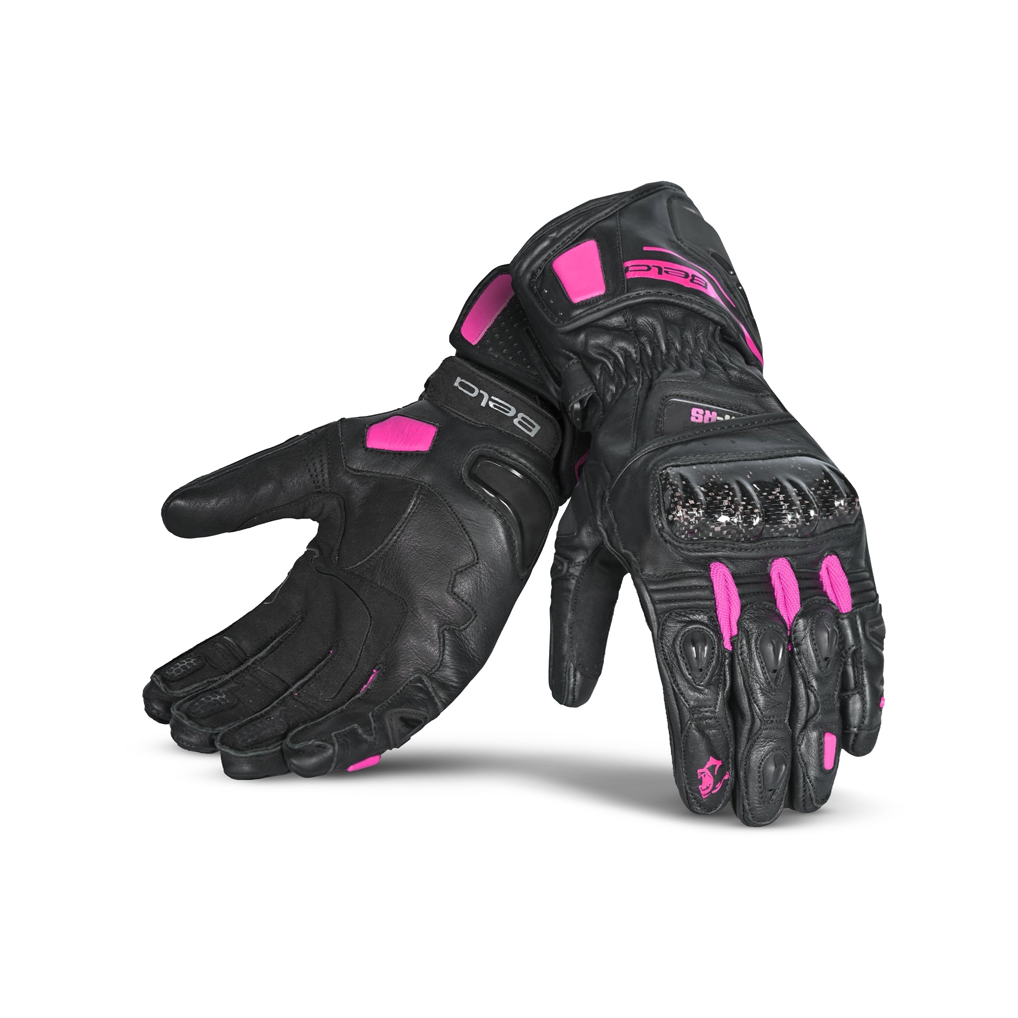 BELA VENOM RS Moto Senhora Couro Luvas Preto Rosa