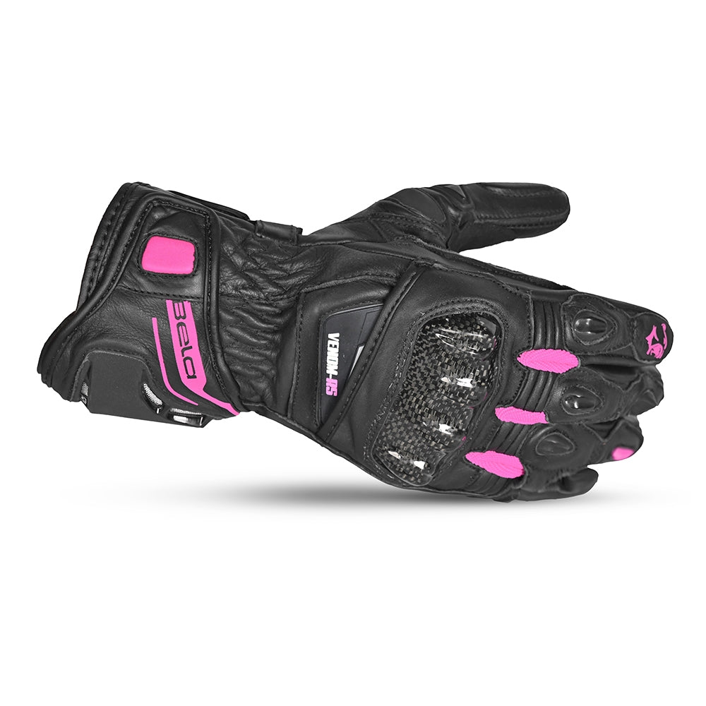 BELA VENOM RS Moto Senhora Couro Luvas Preto Rosa