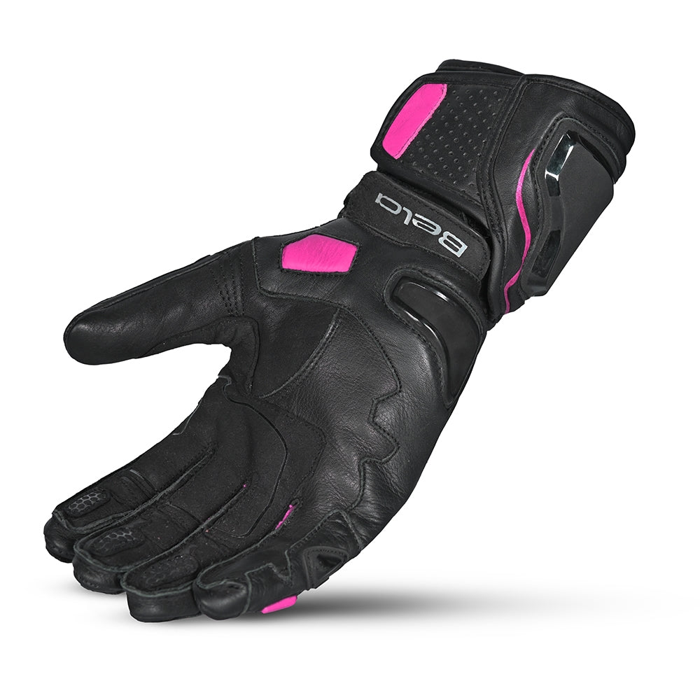 BELA VENOM RS Moto Senhora Couro Luvas Preto Rosa