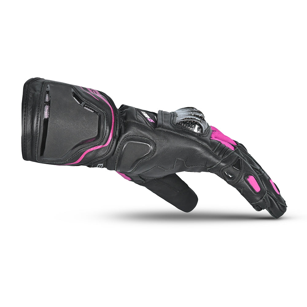 BELA VENOM RS Moto Senhora Couro Luvas Preto Rosa