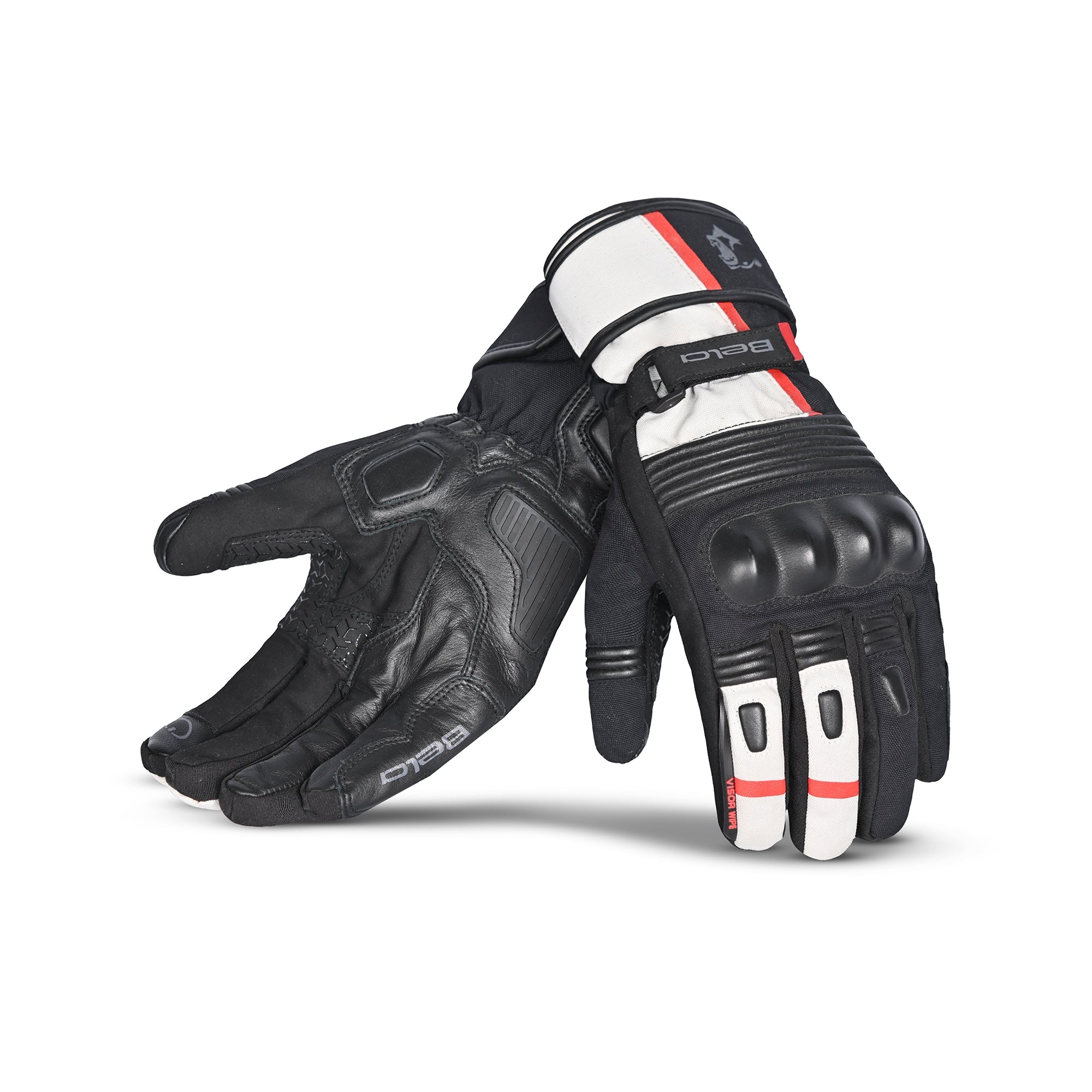 BELA ICE WINTER WP Moto Couro Luvas Preto Branco Vermelho