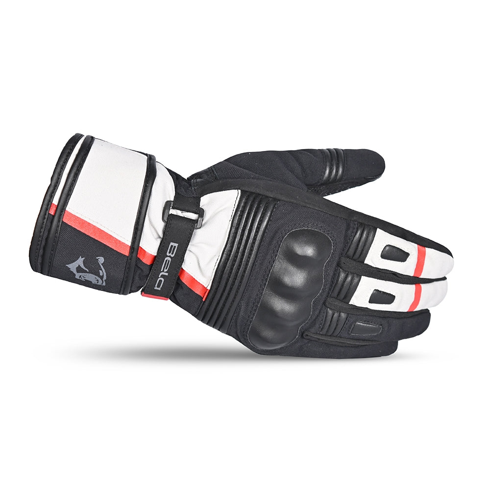 BELA ICE WINTER WP Moto Couro Luvas Preto Branco Vermelho
