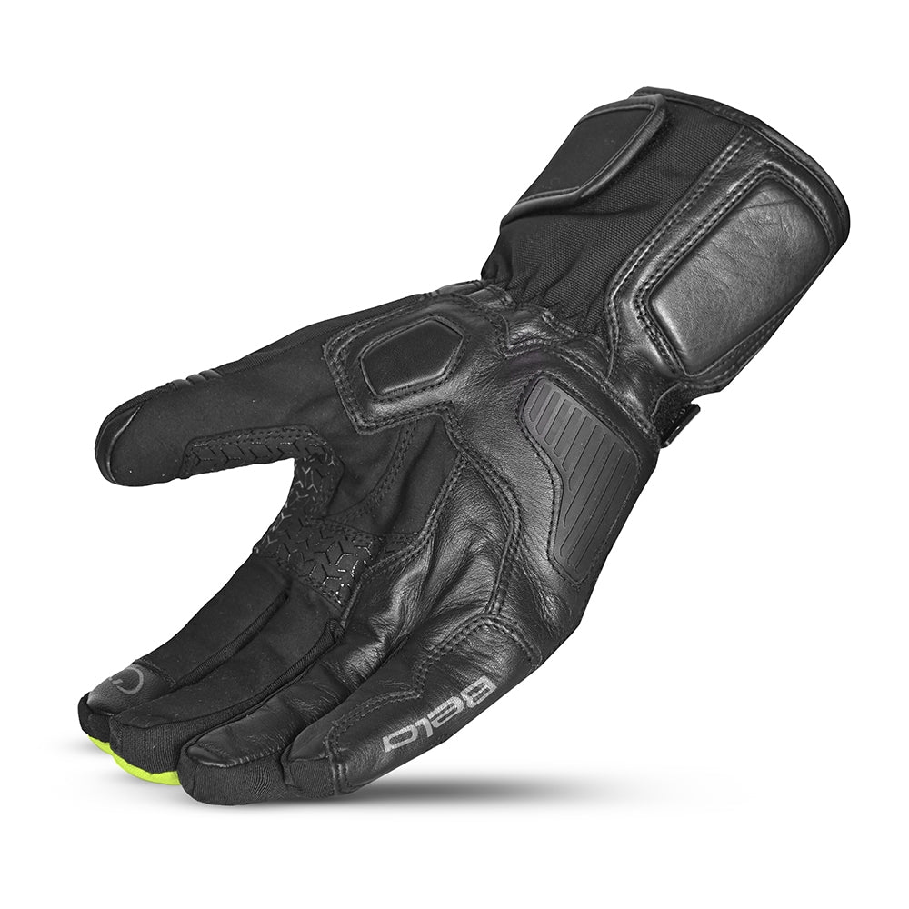 BELA ICE WINTER WP Moto Couro Luvas Pretas Amarelas