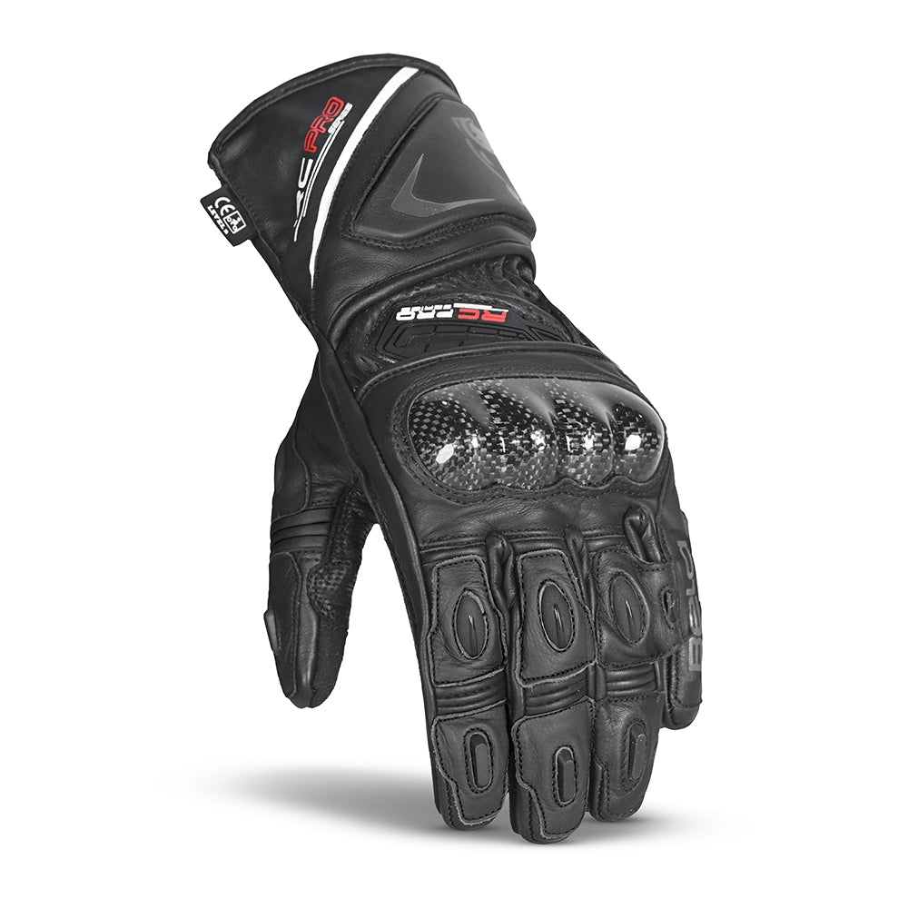 BELA ROCKET Couro Moto Longa Luvas Preto Preto Cinza