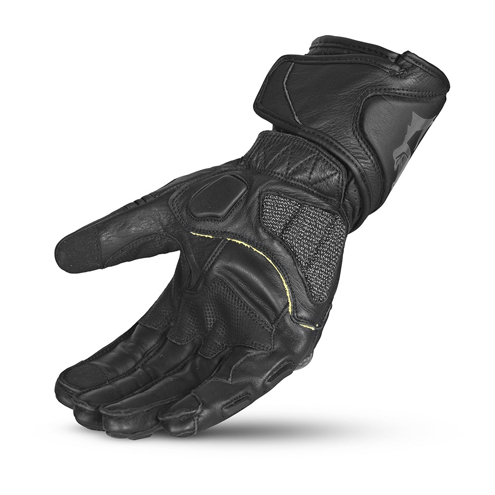 BELA ROCKET Couro Moto Longa Luvas Preto Preto Cinza
