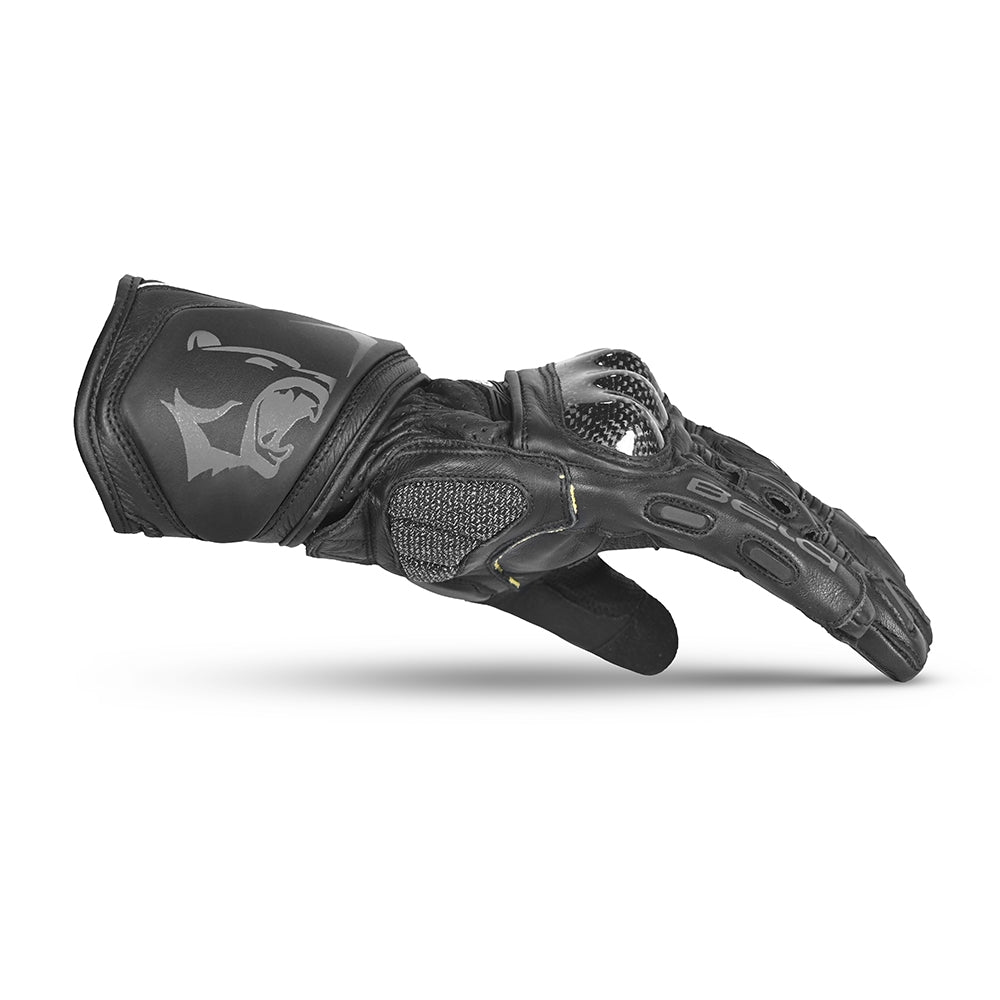 BELA ROCKET Couro Moto Longa Luvas Preto Preto Cinza