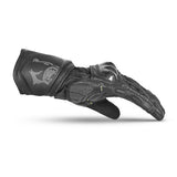 BELA ROCKET Couro Moto Longa Luvas Preto Preto Cinza