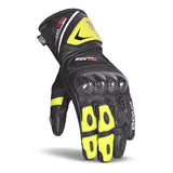 BELA ROCKET Couro Moto Longa Luvas Preto Fluorescente Amarelo