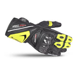 BELA ROCKET Couro Moto Longa Luvas Preto Fluorescente Amarelo