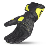 BELA ROCKET Couro Moto Longa Luvas Preto Fluorescente Amarelo