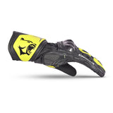BELA ROCKET Couro Moto Longa Luvas Preto Fluorescente Amarelo