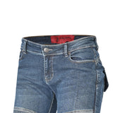 Bela Rosekin Motocicleta mulher Denim Calças ganga Azul