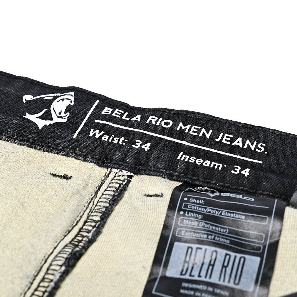 BELA RIO TIE & DY Jeans Moto Calcas Preto 34L