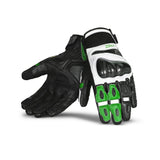 BELA ROCKET Couro Moto Short Luvas Branco Verde Preto