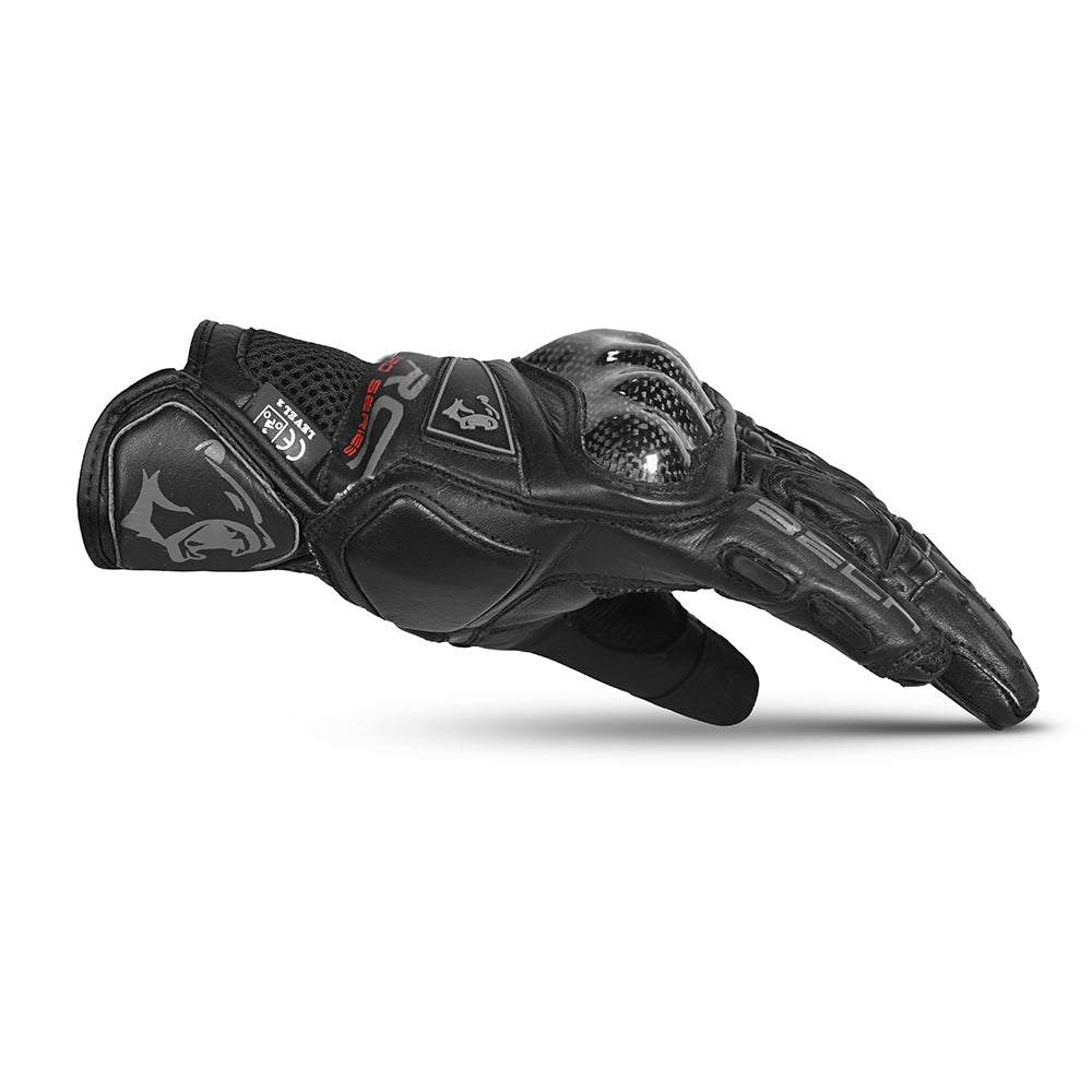 BELA ROCKET Moto Couro Curta Luvas Preto Cinza