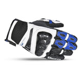BELA ROCKET Couro Moto Short Luvas Branco Azul Preto