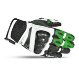 BELA ROCKET Couro Moto Short Luvas Branco Verde Preto