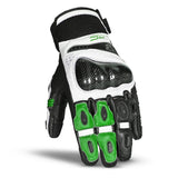 BELA ROCKET Couro Moto Short Luvas Branco Verde Preto